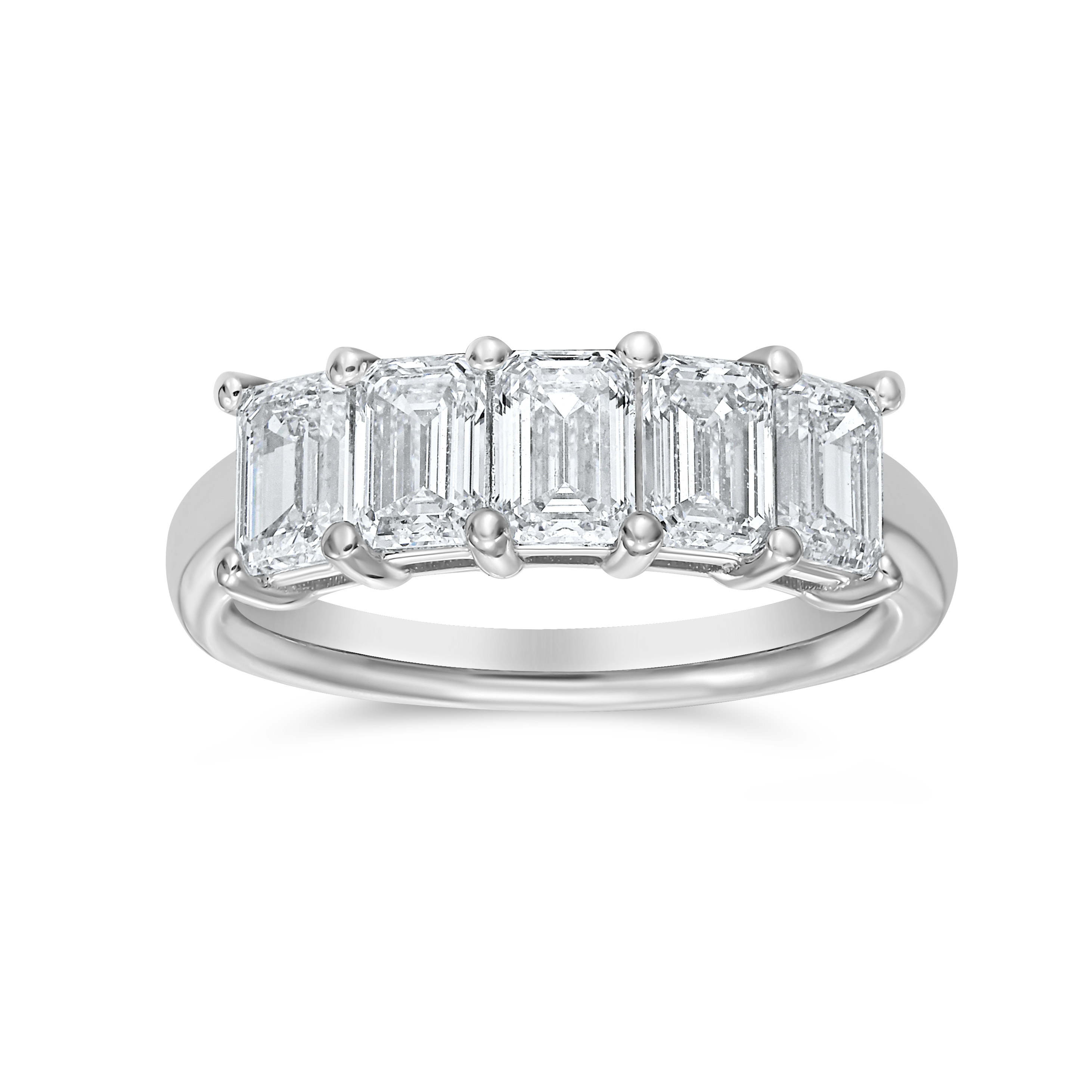 Five Stones Emerald Anniversary Ring Platinum Component: Diamond (5) 2.59ct, GIA E-F VVS-VS, Size 6.5