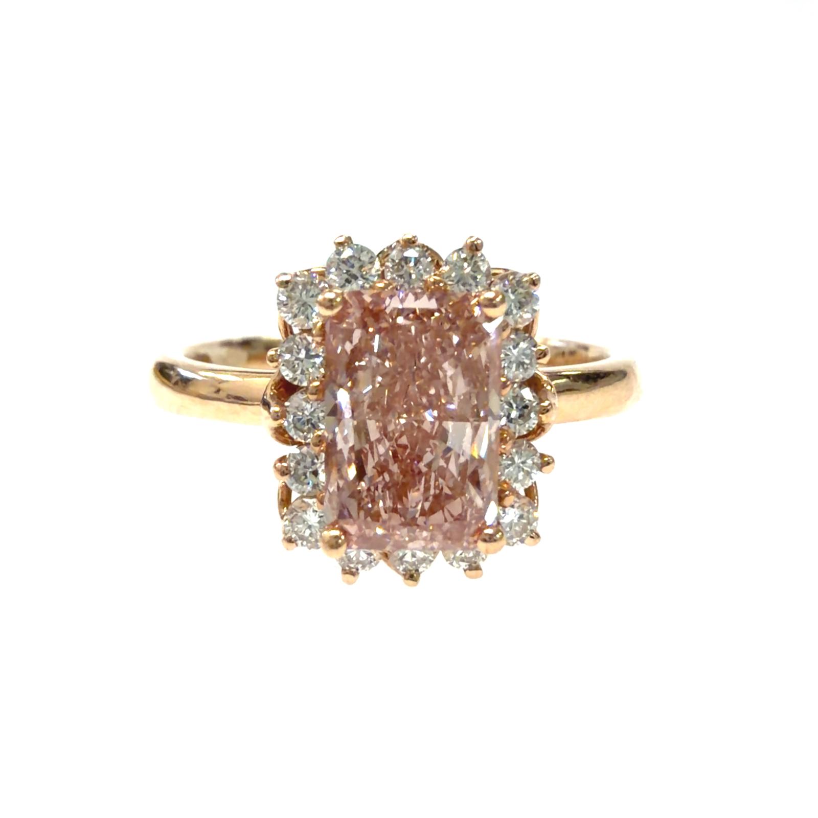 14k RG Lab Grown Diamond Ring Pink RA 1.51CT RD 0.34CTW 1D -1.85CTW  3.57GR
