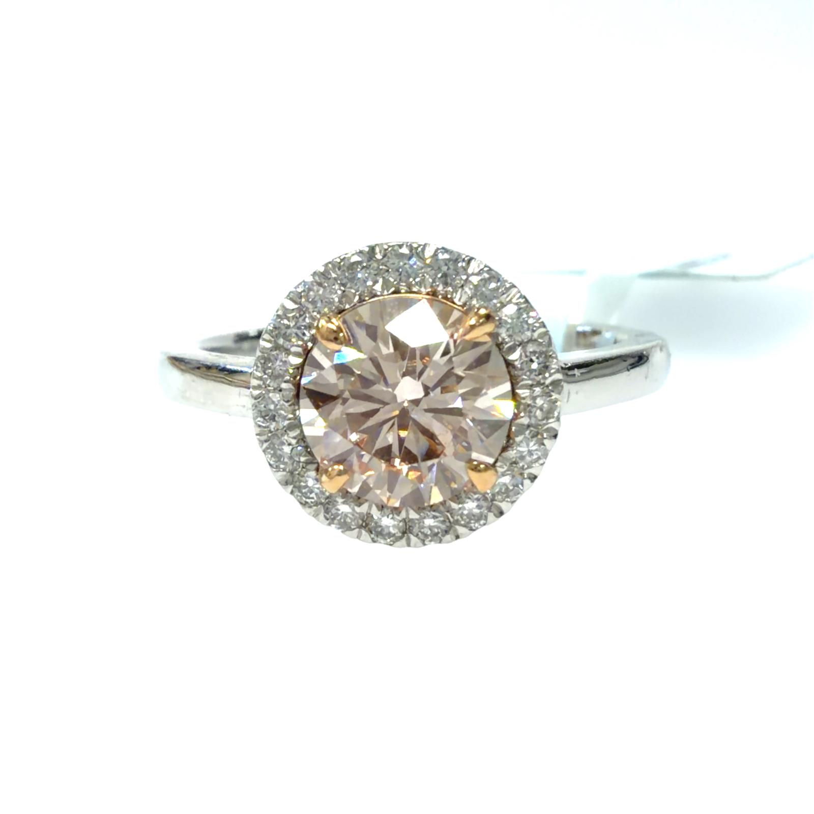 Platinum Lab Grown Diamond Ring Pink Round 1.15CT Round 19D- 0.19CTW 20D -1.34CTW  5.46GR